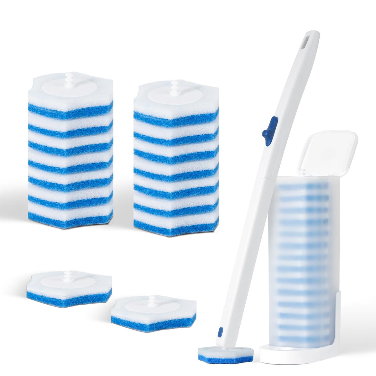 ECLINSO Disposable Toilet Brush Set with 16 Cleaning Refills