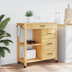 vidaXL Rolling Kitchen Trolley on Wheels - Solid Wood Pine, 4 Drawers, 2 Shelves, Honey Wax Finish, 33.1"x15.7"x35.4", Multipurpose Cart