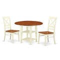 East West Furniture SUQU3-BMK-W 3 Piece Modern Dining Table Set Contains a Round Wooden Table with Dropleaf & Shelves and 2 Dining Chairs, 42x42 Inch, Buttermilk & Cherry