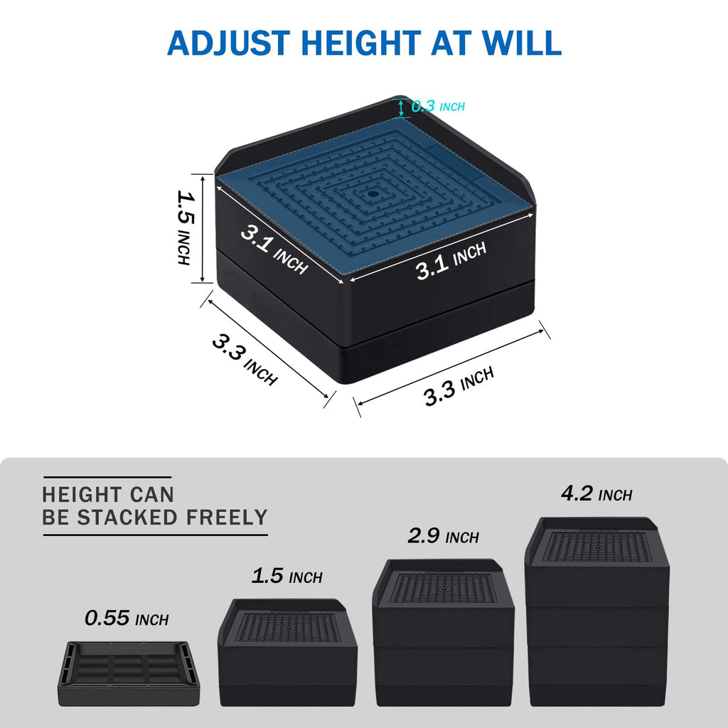 Annkut Bed Risers 1.5 Inch Heavy Duty, Furniture Risers For Bed Sofa Table And Couch Lifting,Square Adjustable Risers Blocks, Su