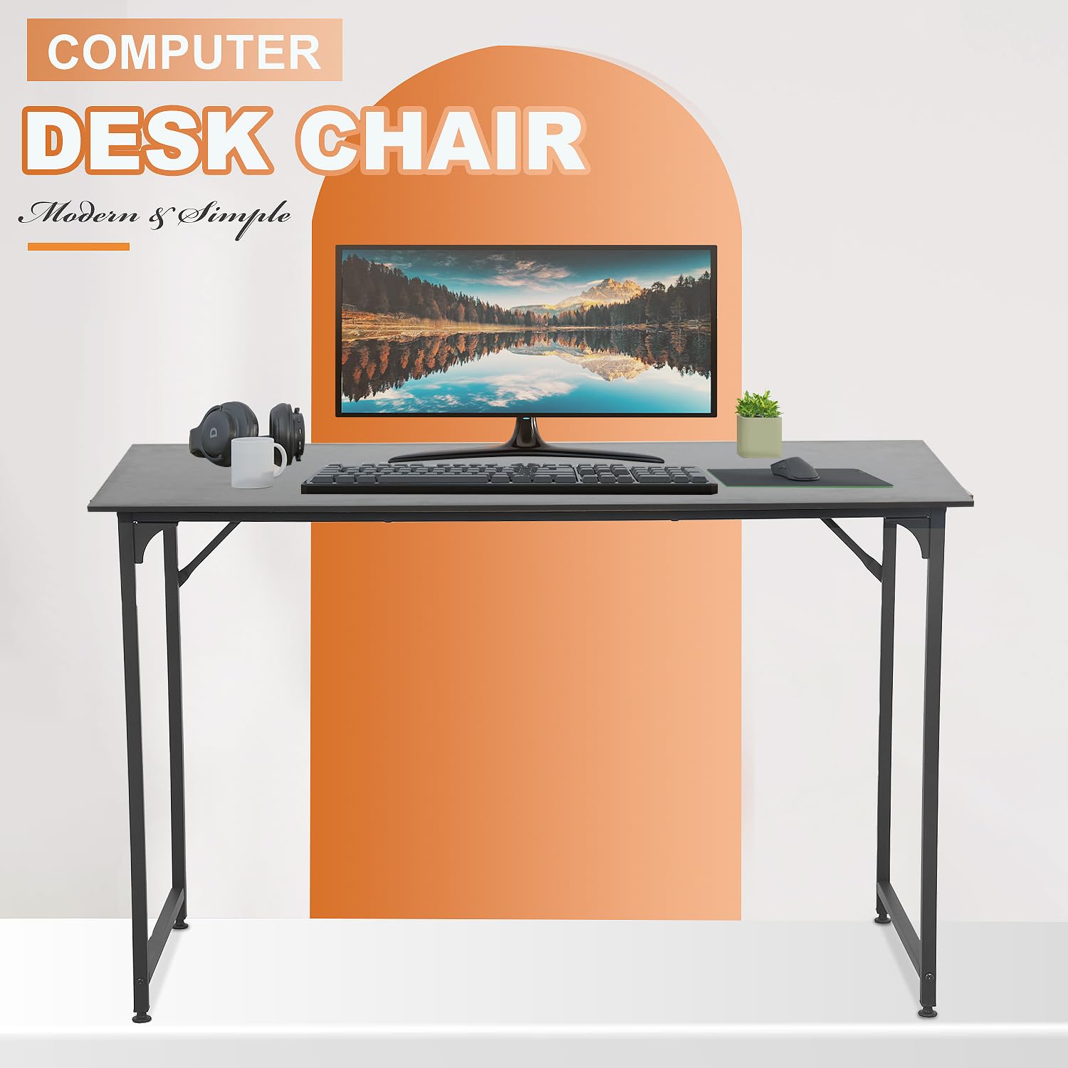 Paylesshere 47 Inch Computer Desk Gaming Desk Multi-Function Writing Table Student Art Modren Simple Style Pc Wood And Metal Desk Workstation, Black