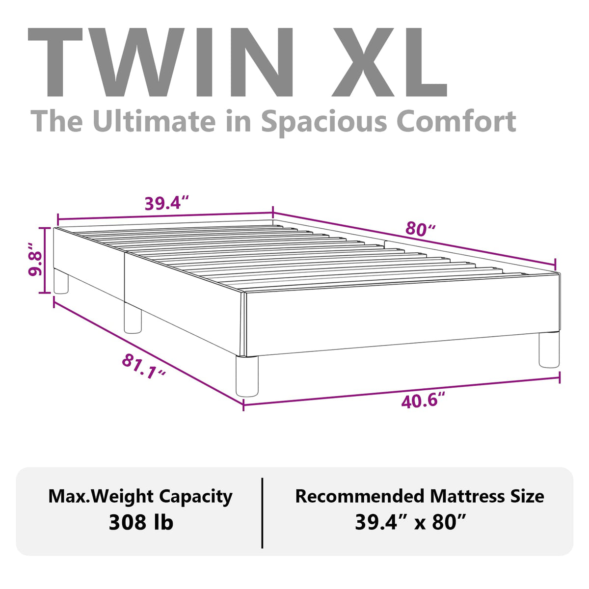 vidaXL Twin XL Size Bed Frame with Plywood Slats, Platform Bed Frame, Velvet Upholstered Mattress Foundation, No Box Spring Needed & Easy Assembly, Light Gray, Without Mattress