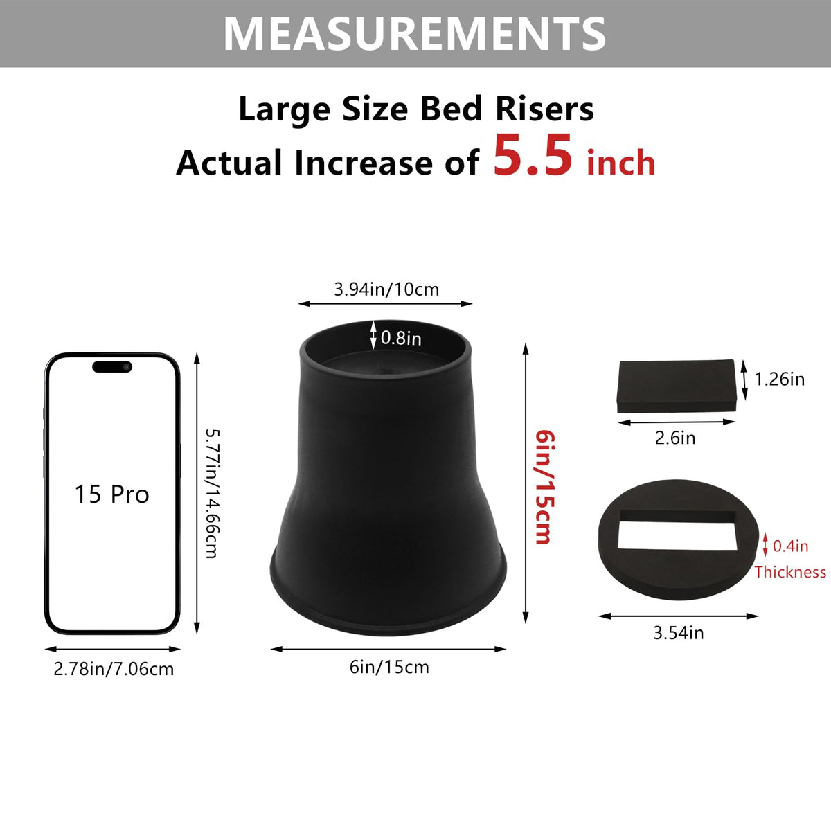 Hanihua 6 Pack Bed Risers 6 Inch Heavy Duty Black Furniture Risers, Bed Lifts Risers For Bed, Table, Couch, Desk, Bed Frame Rise