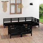 vidaXL Solid Pinewood Patio Lounge Set 8 Piece Garden Outdoor Terrance Backyard Furniture Set Wooden Lounge Sofa Seating Chair Seat Black
