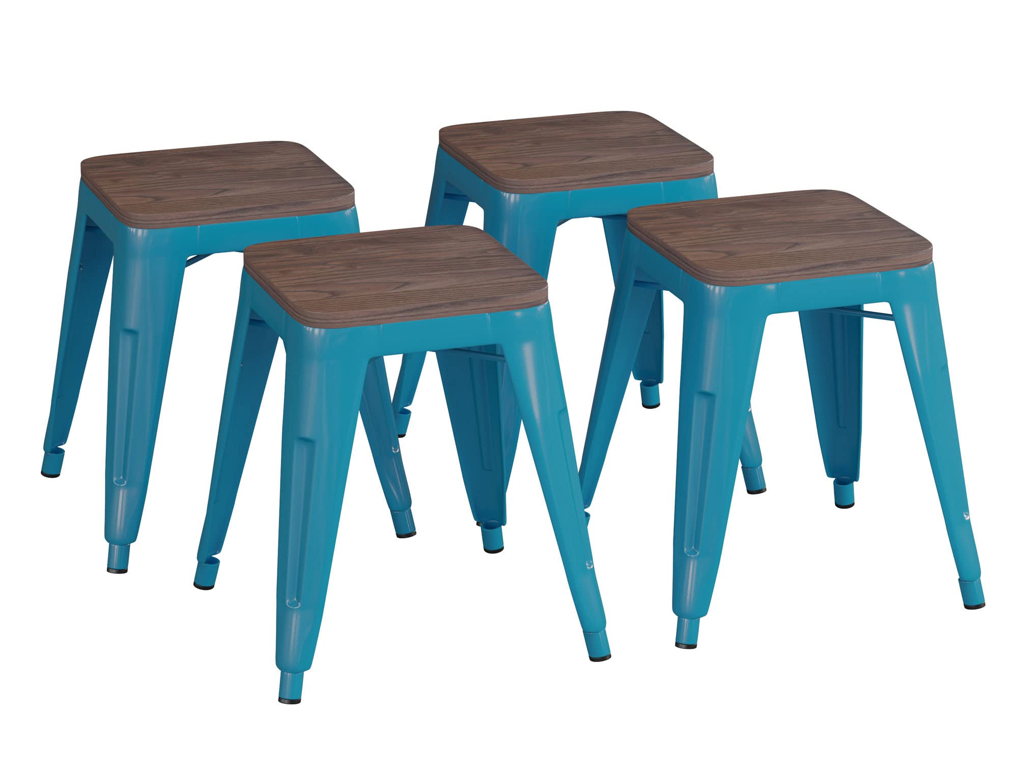 Flash Furniture Metal Dining Table Height Stool with Wooden Seat Set of 4 - Backless Teal Kai Commercial Grade Stool - Kai 18" Stackable Dining Chairs