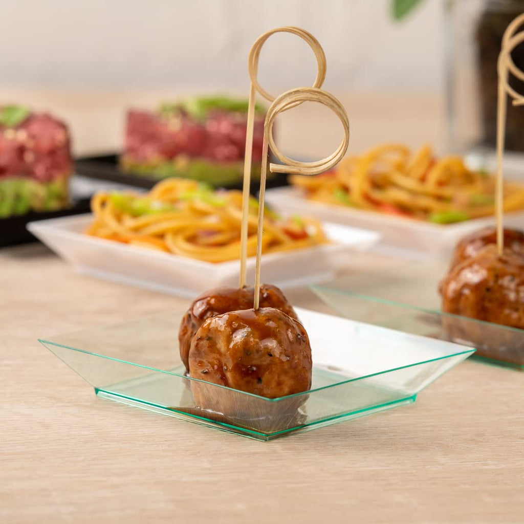 Restaurantware Square Seagreen Plastic Small Modern Plate - 4'' X 4'' X 1/2'' - 100 Count Box
