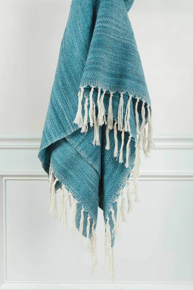 Rizzy Rugs Throw TH0727 Medium Teal Tassels Vibrant 50" x 60" Rectangle