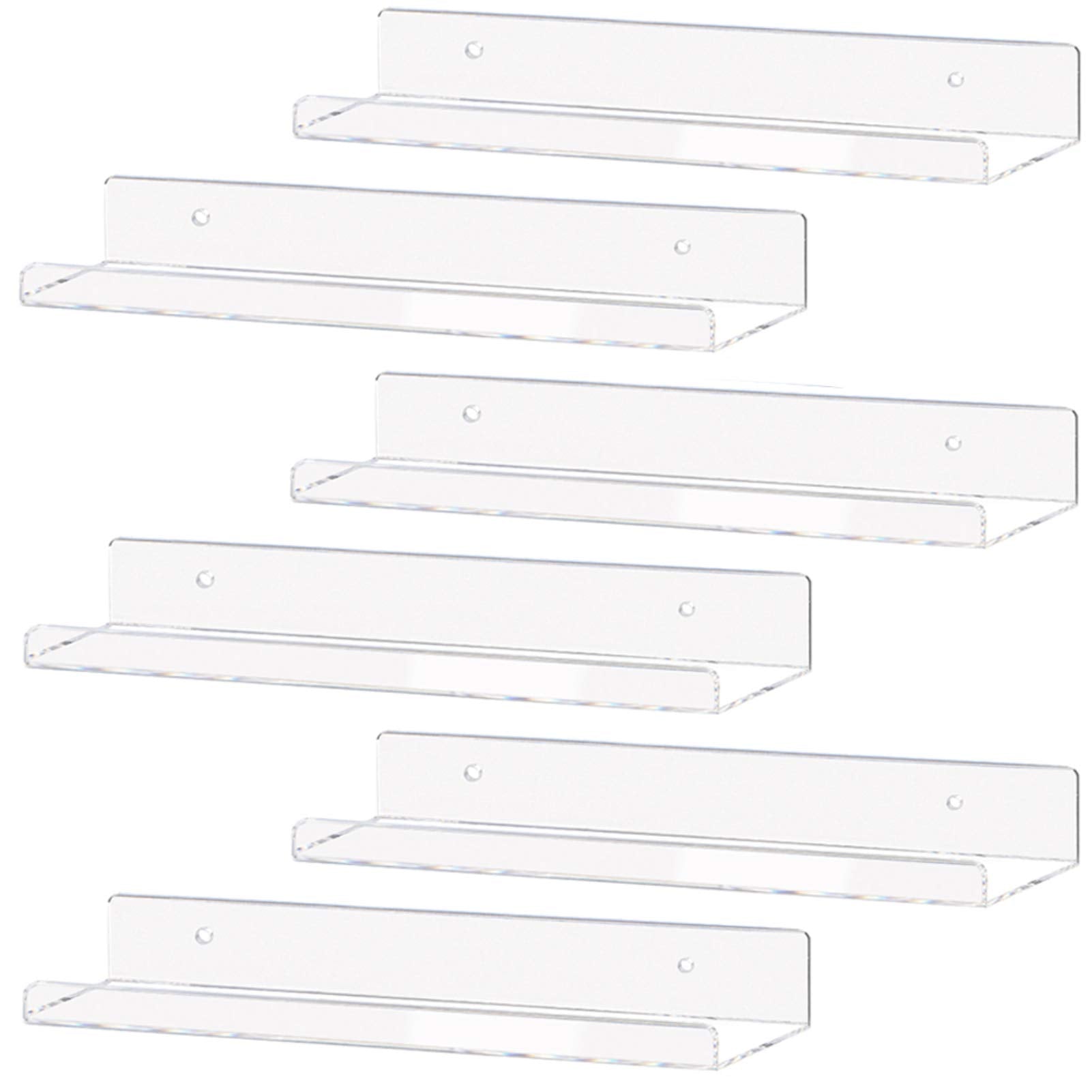 Weiai Clear Acrylic Shelf 15 Invisible Floating Wall Ledge Bookshelf, Kids Book Display Shelves Wall Mounted (15 Inch 6Pack)