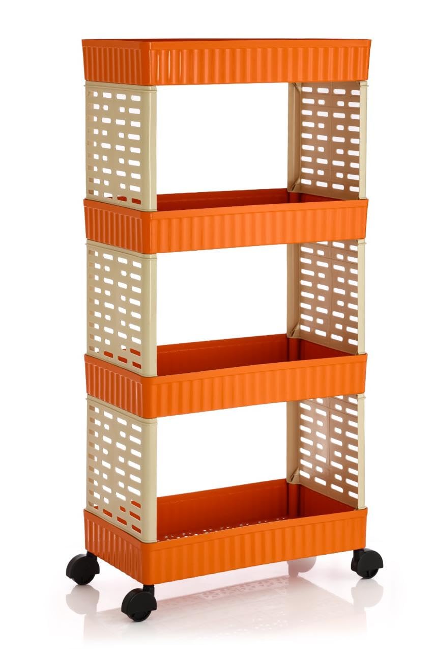 Olmartt Kitchenware Multipurpose Kitchen Storage Trolley With Wheels | MultiTier Portable Rack For Floor & Tabletop Use | Moder