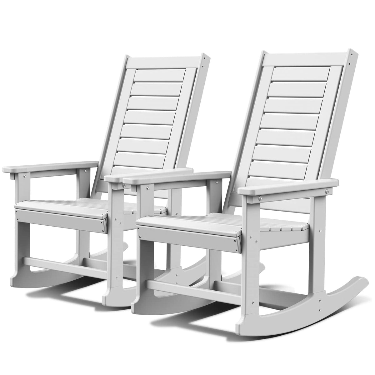 Greenvines Outdoor Rocking Chairs | Set Of 2 | Porch Rocker | Hdpe Plastic | White | Oversized Rockers | High Back | Big & Tall | Ladder Back | For Patio Outside Backyard Balcony Garden