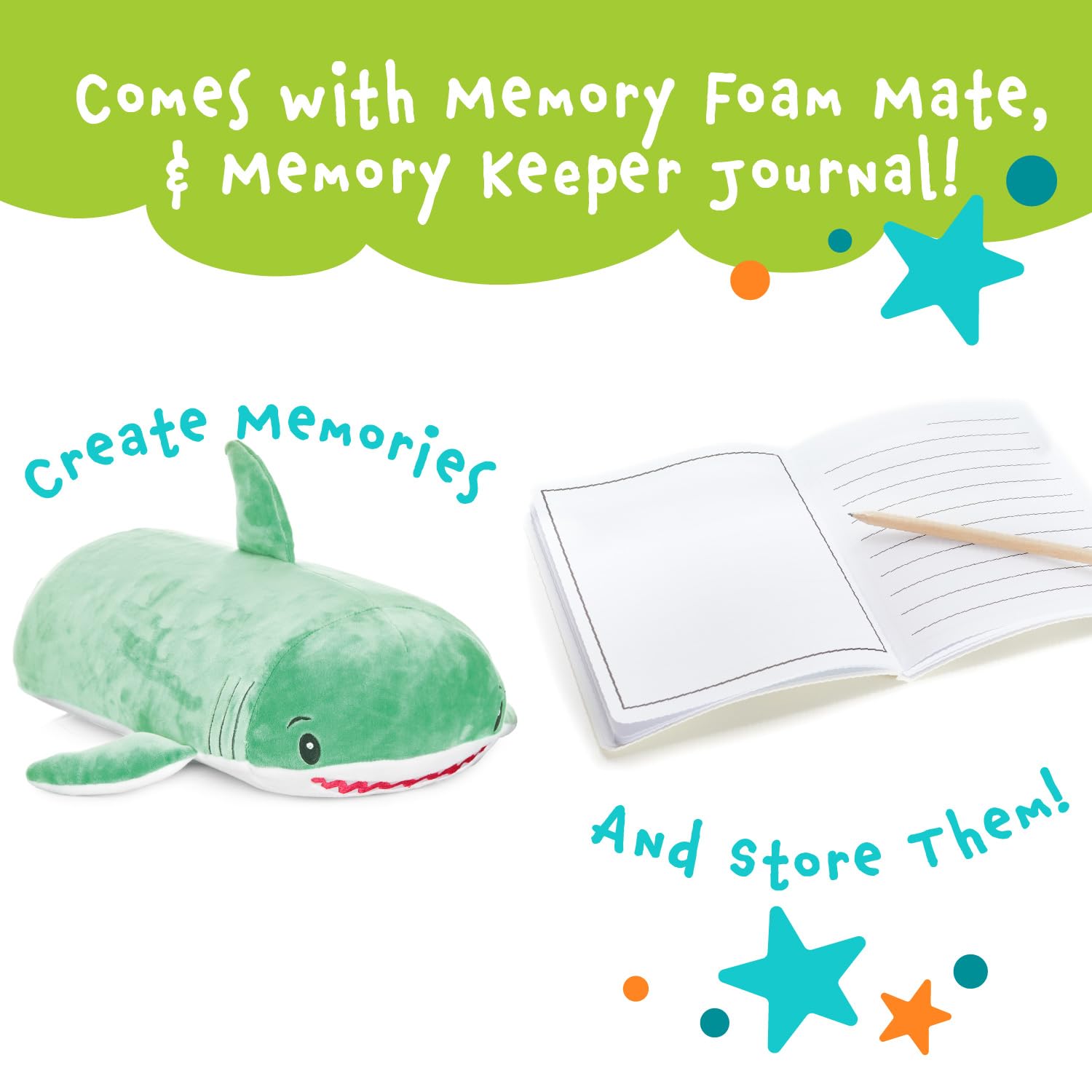 Memory Mates Jake The Shark Memory Foam Pillow Plush,15    Stuffed Animal