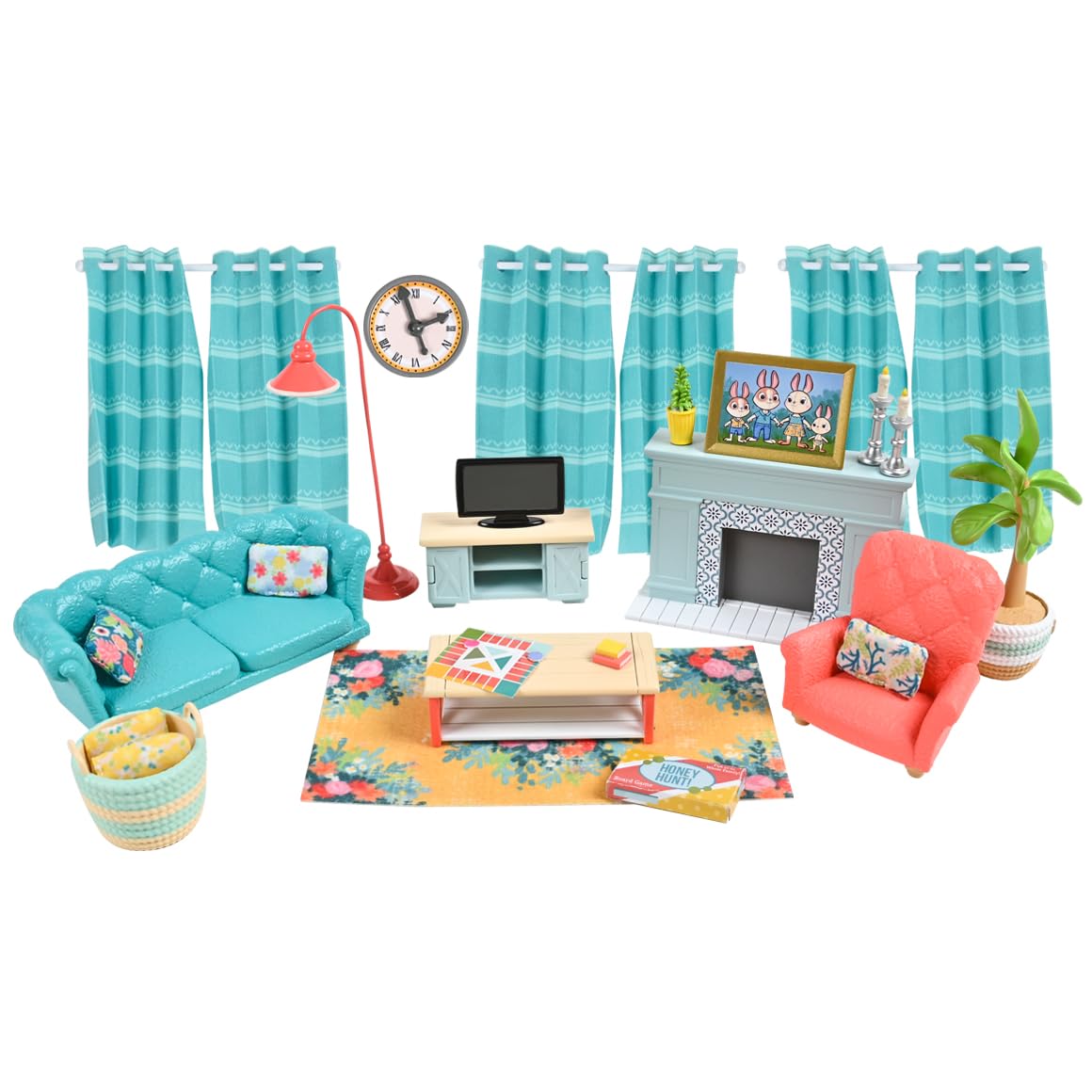 Honey Bee Acres Cozy Living Room Dcor  28 Pieces Accessory Set | Colorful Farmhouse Doll Furniture | Pretend Play Toys For Ki