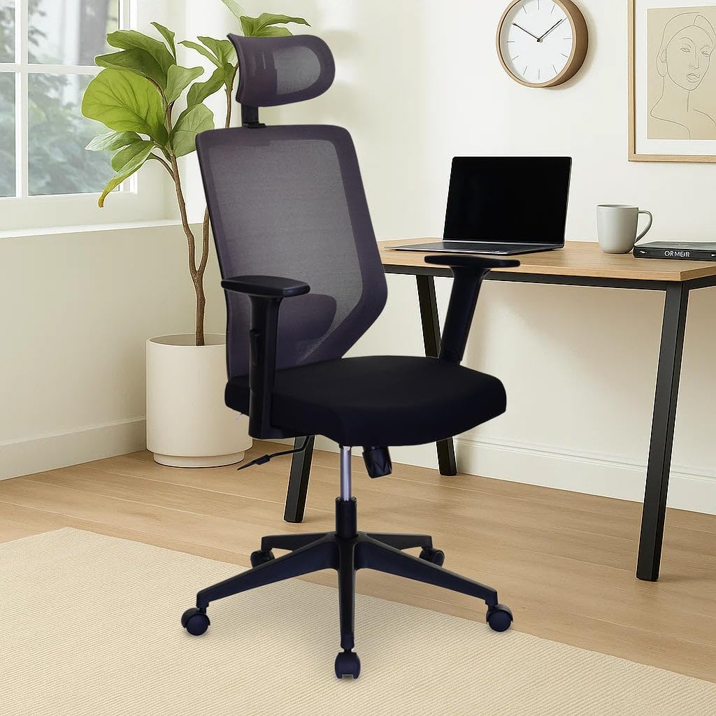 Nilkamal Poise High Back Ergonomic Office Chair| Breathable Mesh Back| Adjustable Height And Headrest | Adjustable Lumbar Suppor