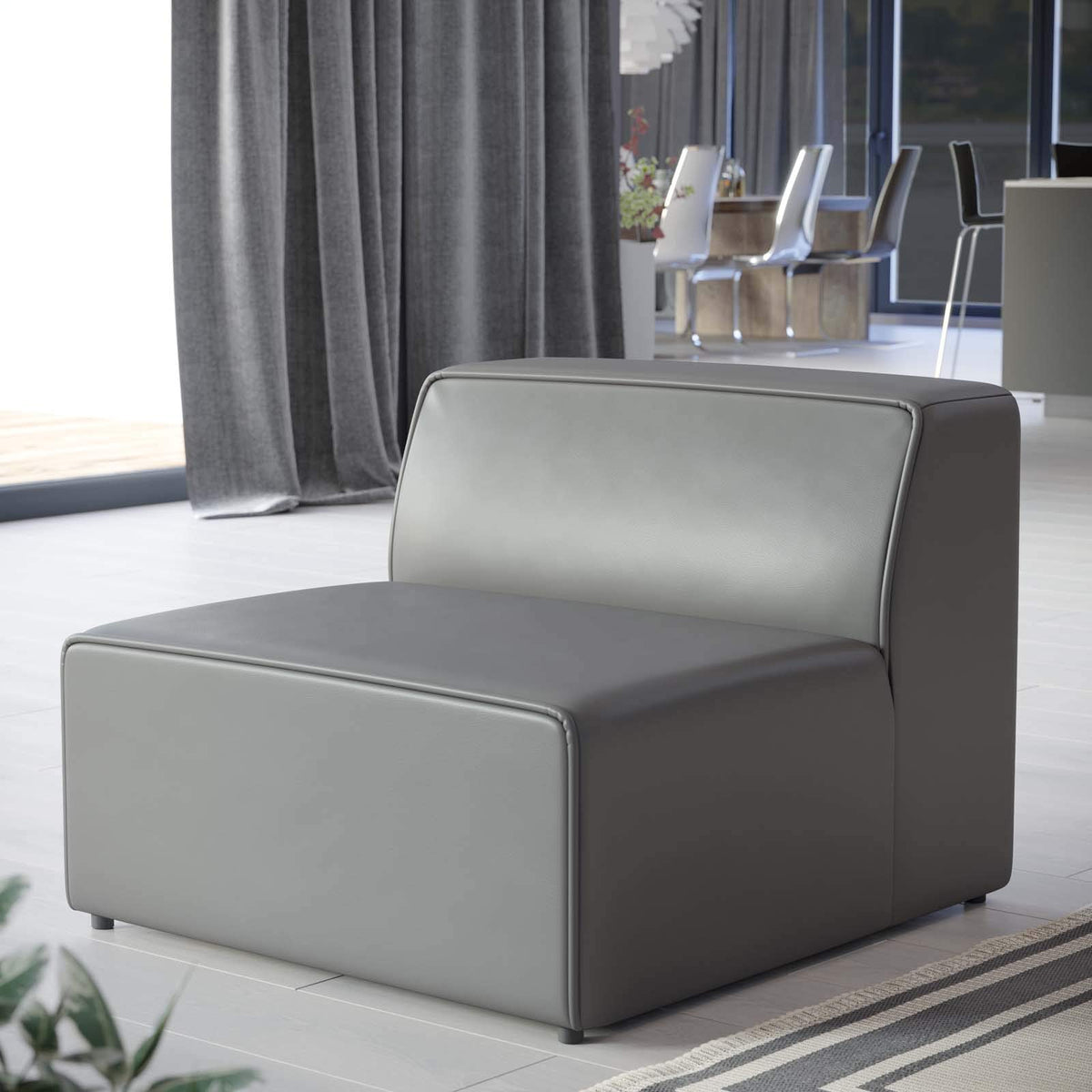 Modway Mingle Vegan Leather Sectional Sofa Armless Chair In Gray