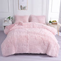 Chovy Faux Fur Plush Light Pink Comforter Sets Full/Queen - Ultra Soft Shaggy Flannel Velvet Fluffy Fuzzy 3Pc Bedding Set (Comfo