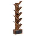 Rolanstar Bookshelf with Drawer, 9 Shelf Tree Bookshelf, Wooden Bookshelves Storage Rack for CDs/Movies/Books, Rustic Brown Book
