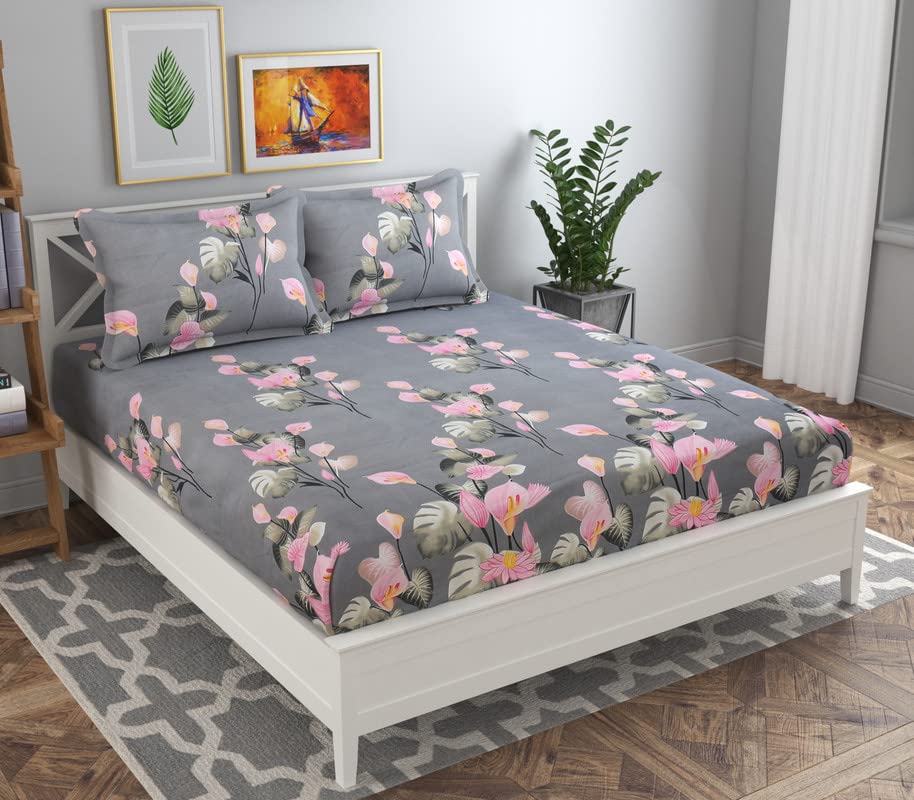BSB HOME 160 TC Glace Cotton Double Floral Bedsheet with 2 Pillow Covers | 125 GSM Soft Brushed  Breathable & Wrinkle Free  (9
