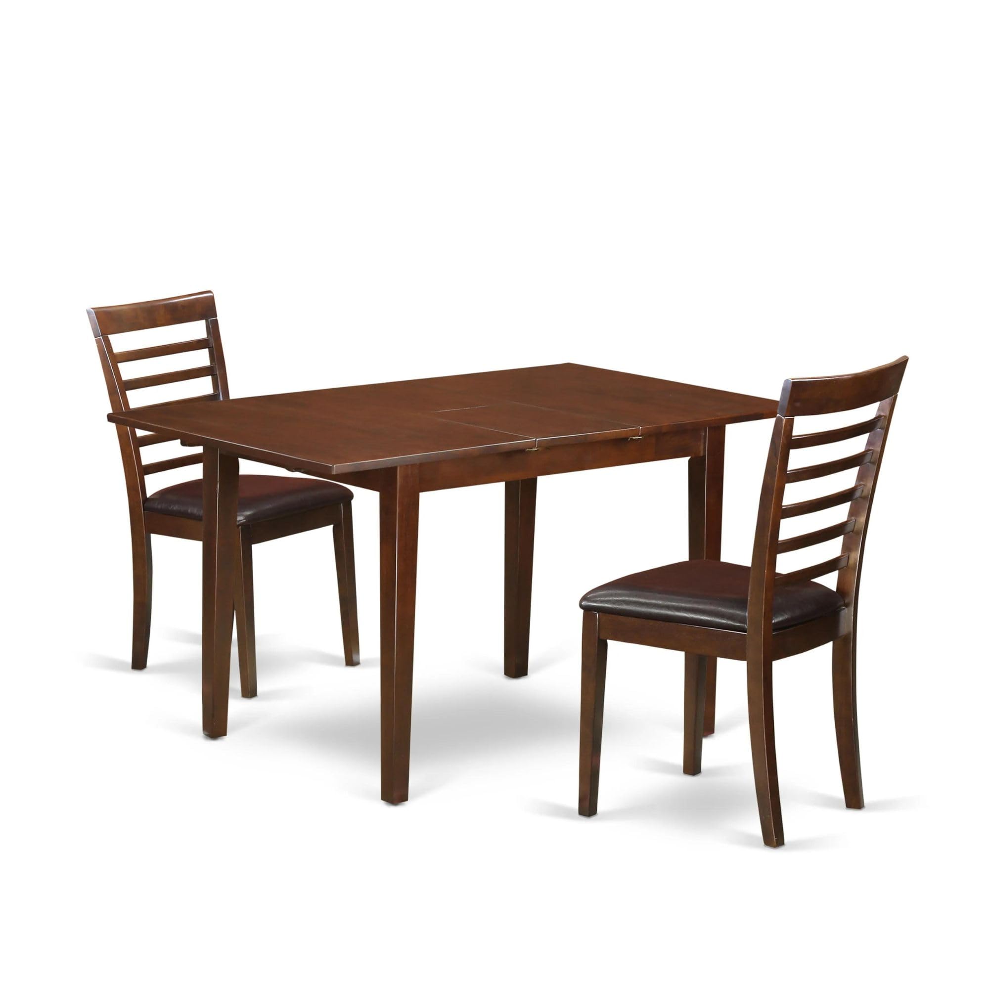 East West Furniture NOML3-MAH-LC 3 Piece Dining Table Set Contains a Rectangle Dining Room Table with Butterfly Leaf and 2 Faux Leather Upholstered Chairs, 32x54 Inch, Mahogany