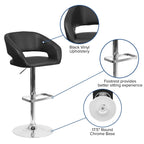 Flash Furniture Erik Comfortable & Stylish Contemporary Barstool with Rounded Mid-Back and Foot Rest, Adjustable Height - Black Vinyl with Chrome Base