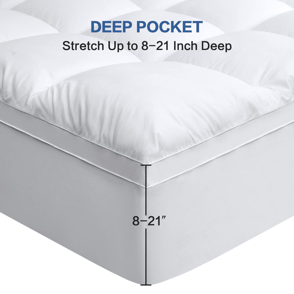 Cohome Queen Size Mattress Topper Extra Thick Cooling Mattress Pad 400Tc Cotton Top Plush Down Alternative Fill Pillow Top Mattr