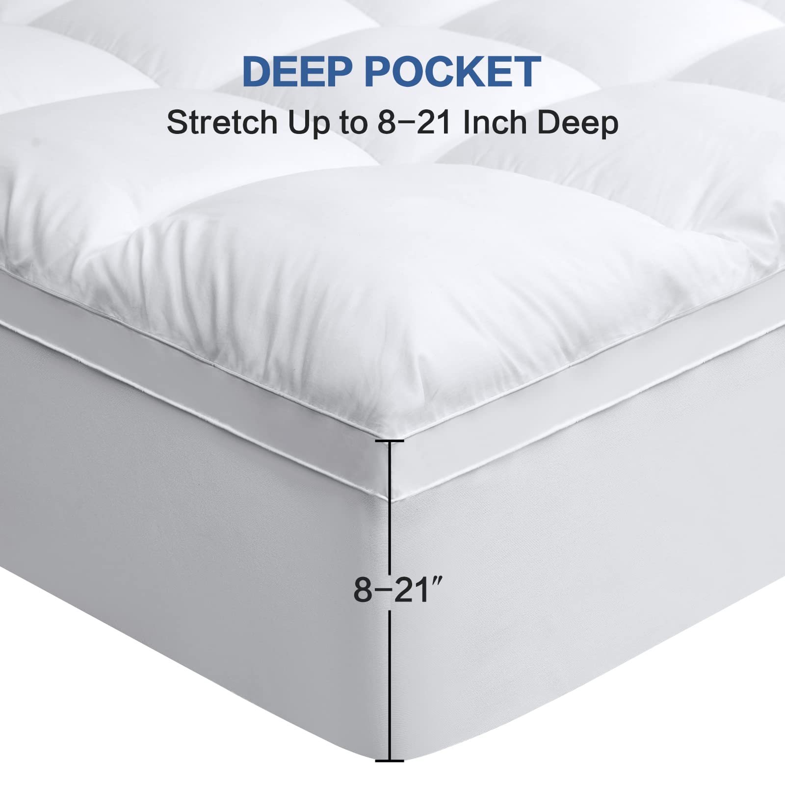 Cohome Queen Size Mattress Topper Extra Thick Cooling Mattress Pad 400Tc Cotton Top Plush Down Alternative Fill Pillow Top Mattr
