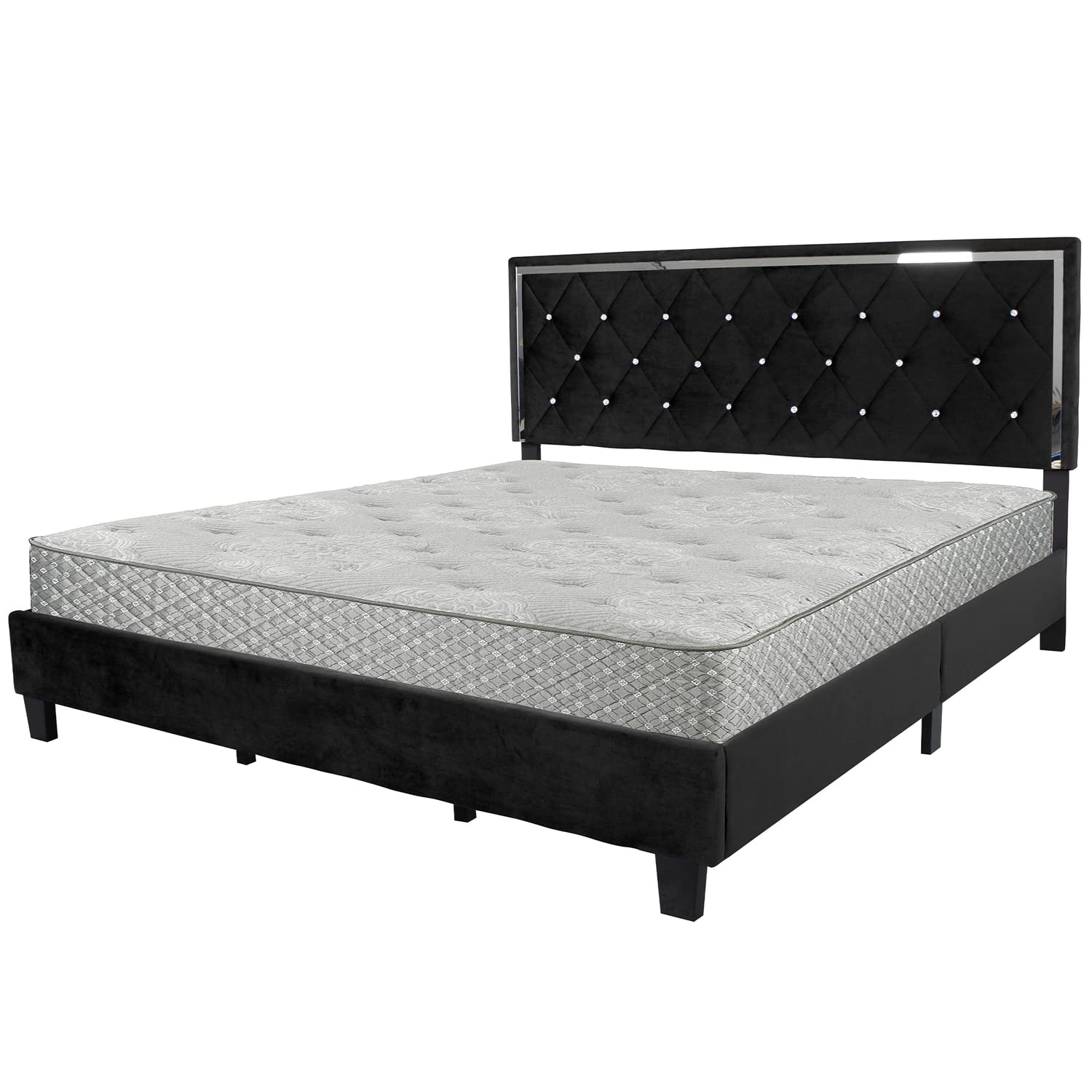 Better Home Products Monica Velvet Upholstered King Platform Bed in Black