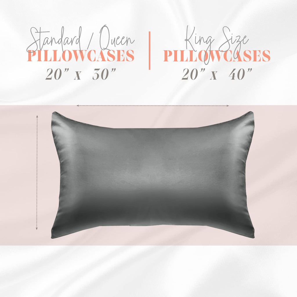 Elegant Comfort Silky And Luxurious 2-Piece Satin Pillowcase Set For Healthier Skin And Hair, Hidden Zipper Closure And Beautifully Packaged, Satin Pillowcase Set, Standard/Queen, Gray