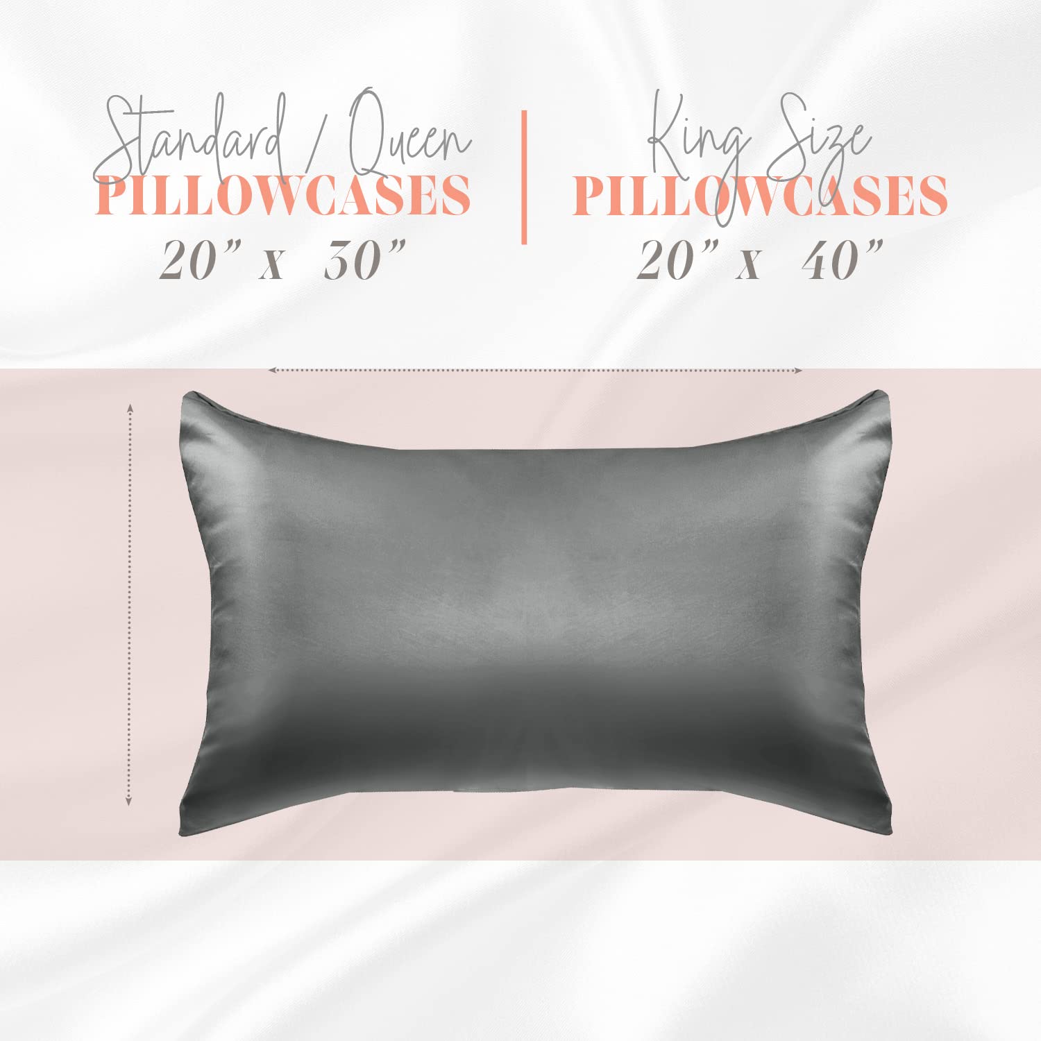 Elegant Comfort Silky And Luxurious 2-Piece Satin Pillowcase Set For Healthier Skin And Hair, Hidden Zipper Closure And Beautifully Packaged, Satin Pillowcase Set, Standard/Queen, Gray