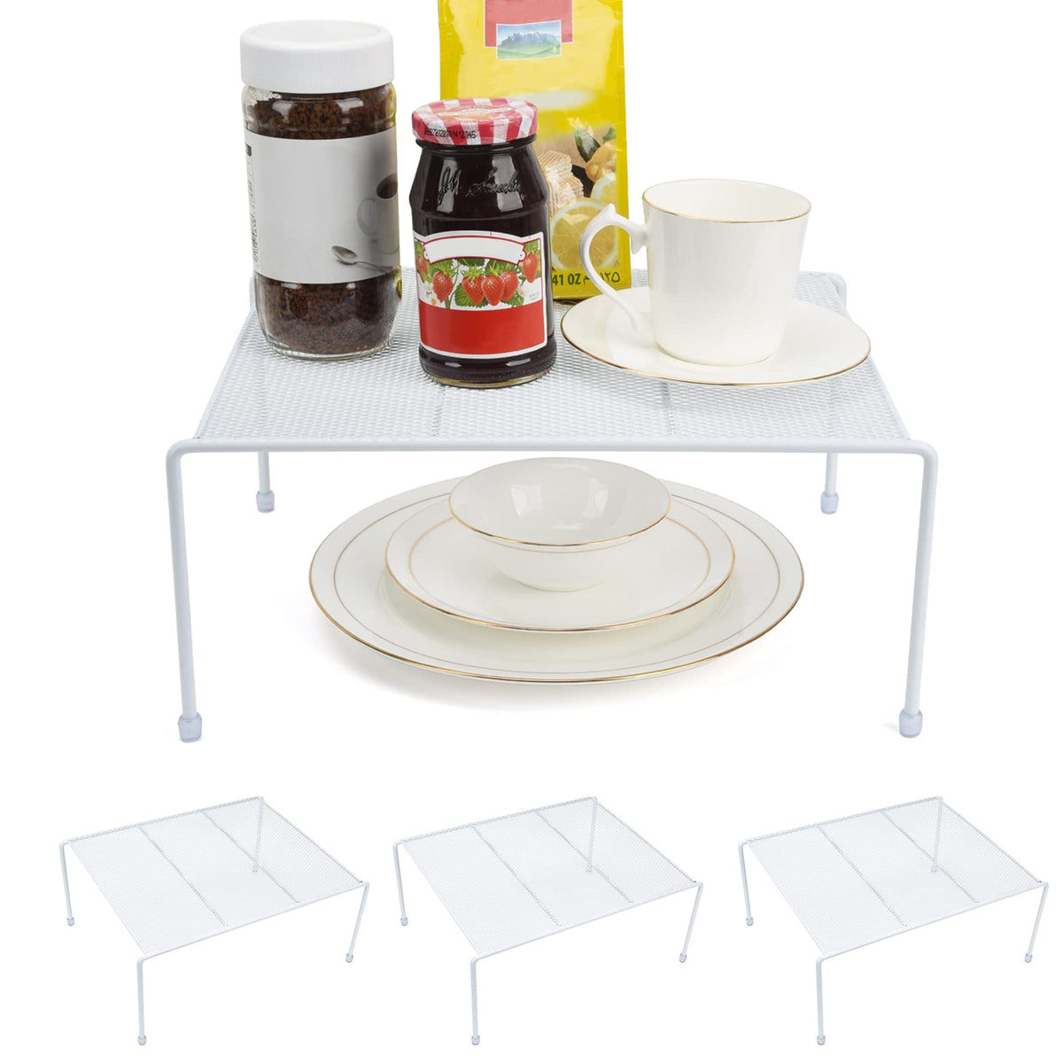 Set of 4 Mesh Kitchen Shelves Cabinet Storage Shelf Rack (13.1 x 10.2 Inch) ,Kitchen Bathroom Pantry Cupboard Desk Home Office, 