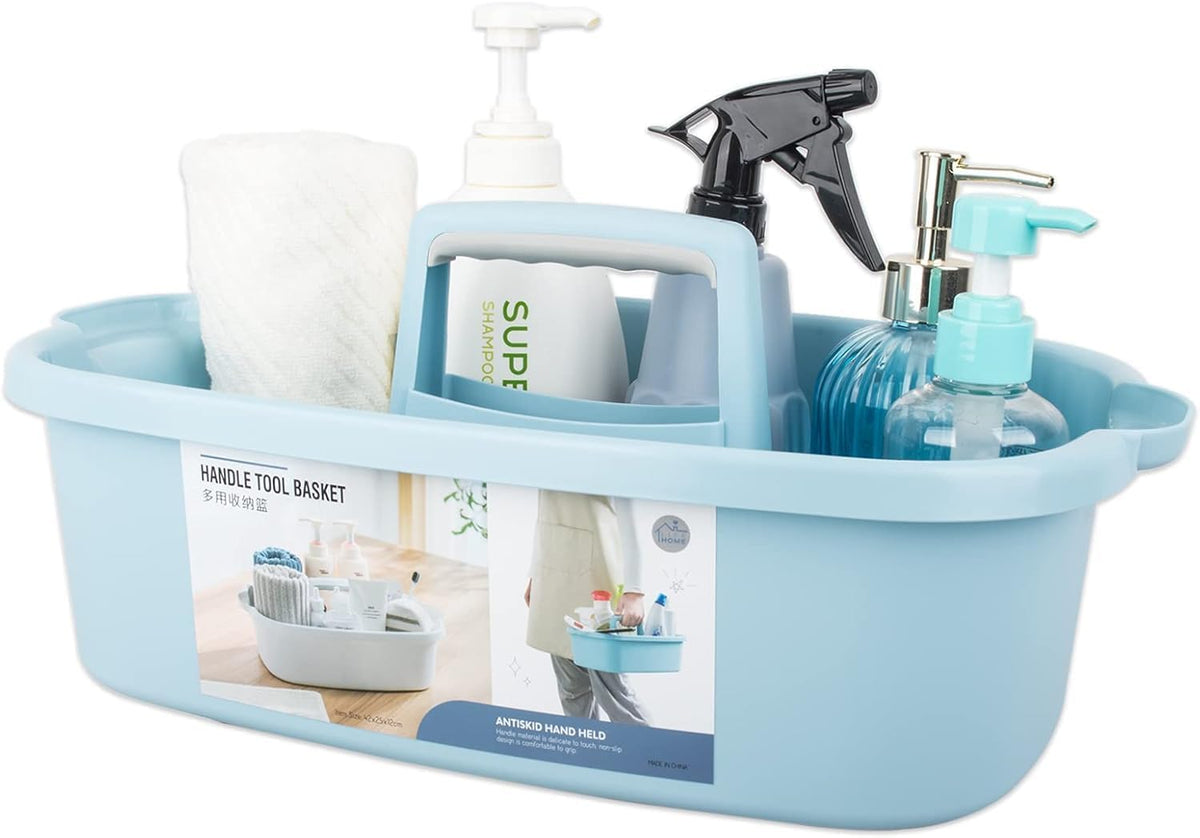RELEMTRA Plastic Storage Basket Organizer | Portable Shower Caddy with Handle for Bathroom, Kitchen, Cleaning Supplies | Large, 