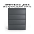 Lorell 4-Drawer Lateral File, 42 By 18-5/8 By 52-1/2-Inch, Charcoal