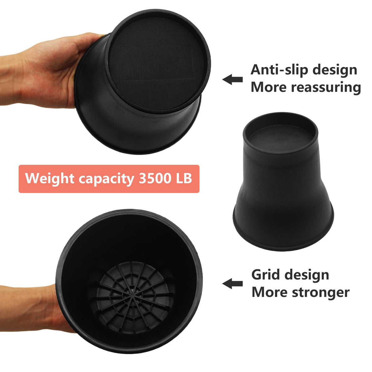 Hanihua 6 Pack Bed Risers 6 Inch Heavy Duty Black Furniture Risers, Bed Lifts Risers For Bed, Table, Couch, Desk, Bed Frame Rise