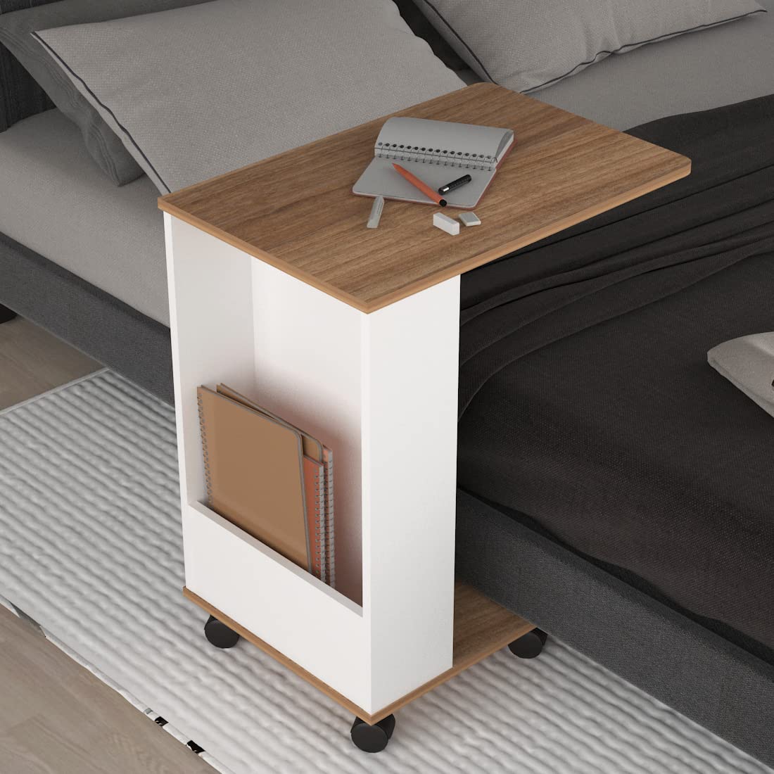 Hoffice Portable Multipurpose Side Table (L 60 Cm X B 40 Cm X H 70 Cm) | Laptop Table | Bed Side Table|Suitable For Office, Kitc