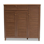 Baxton Studio Coolidge Modern and Contemporary Walnut Finished 11-Shelf Wood Shoe Storage Cabinet with Drawer