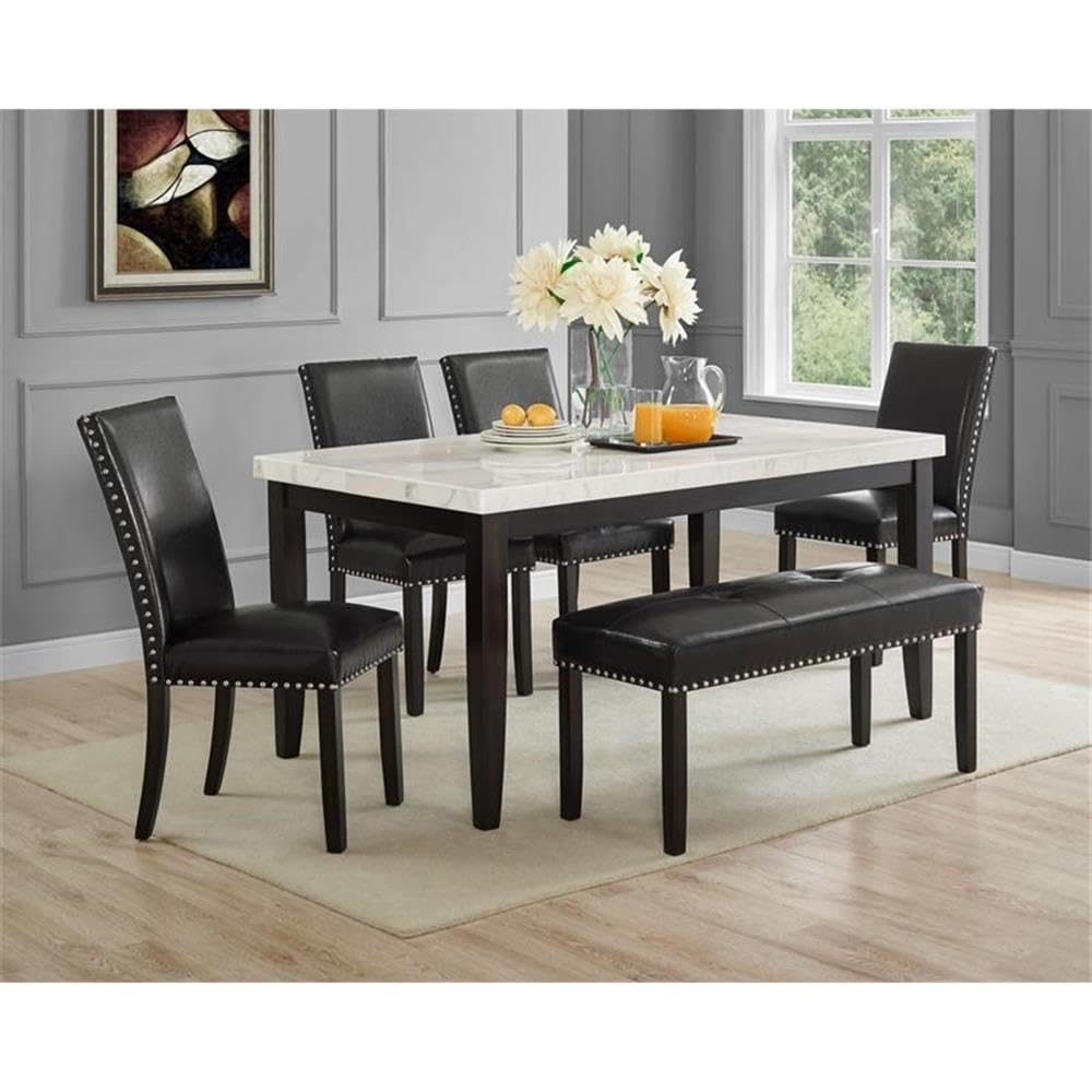 Steve Silver Furniture Westby Top Dining, 38" L x 64" W x 30" H, White Marble, Ebony Wood