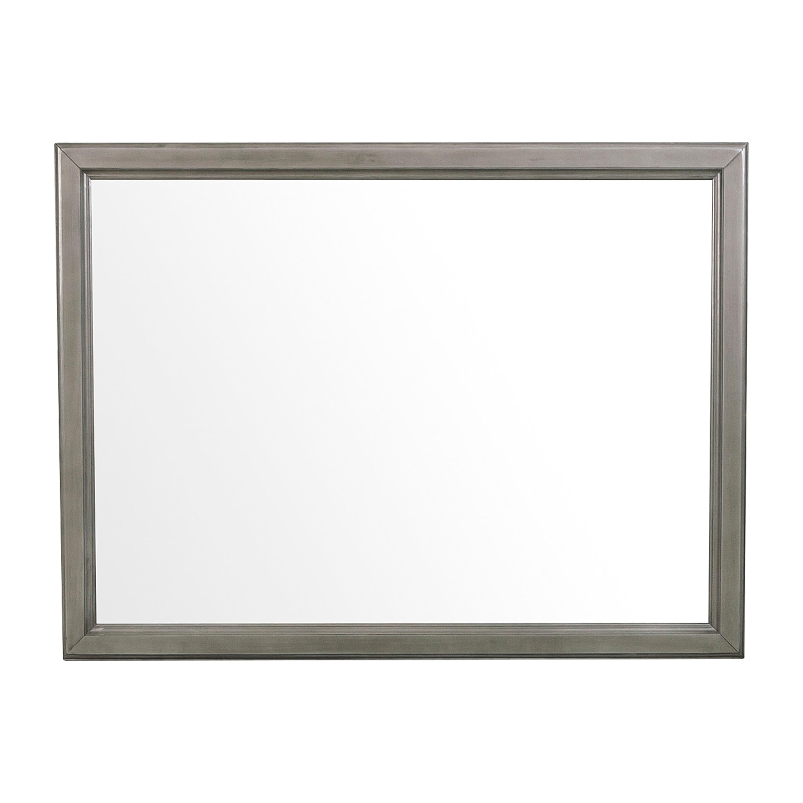 Benjara Wooden Square Mirror with Molded Details and Dual Texture, Gray