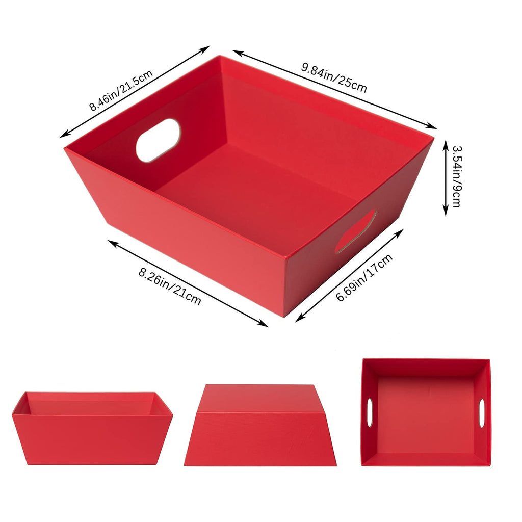 funsky Gift Basket Kit - 5 Pack Red Cardboard Baskets with Handles for Holidays, Birthdays, and Special Occasions