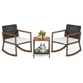 Tangkula 3 Pieces Rocking Bistro Set, Outdoor Rocker Chair With Coffee Table & Cushions, Patio Rattan Furniture Conversation Set For Balcony Porch Poolside (Off White)