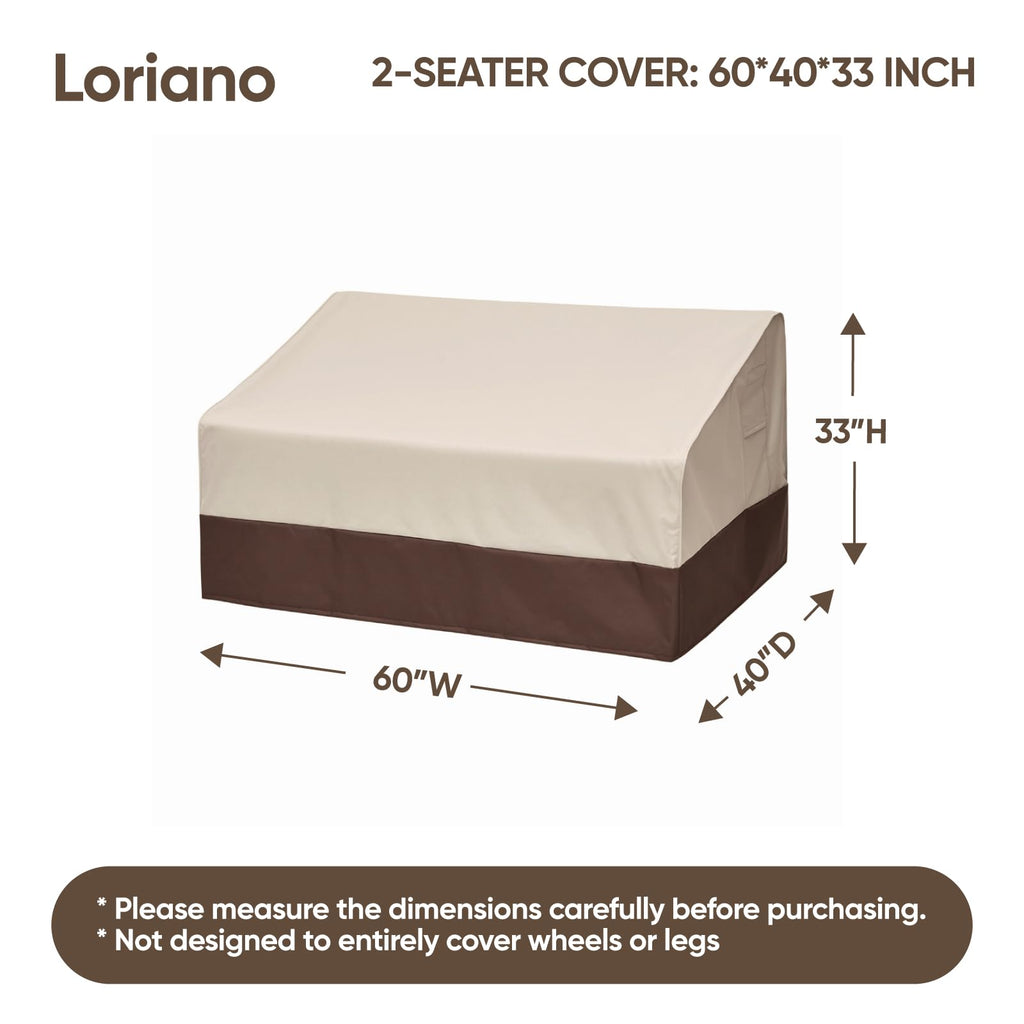 Loriano 2-Seater Patio Sofa Cover, 100% Waterproof For Outdoor Loveseat Covers, 600D Oxford Fabric Heavy Duty Lawn Patio Furniture Covers 60' W X 40' D X 33' H