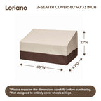Loriano 2-Seater Patio Sofa Cover, 100% Waterproof For Outdoor Loveseat Covers, 600D Oxford Fabric Heavy Duty Lawn Patio Furniture Covers 60' W X 40' D X 33' H