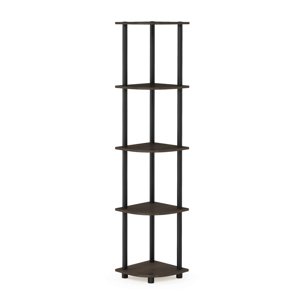Furinno Turn-N-Tube 5 Tier Corner Display Rack Multipurpose Shelving Unit, 1-Pack, Dark Brown Grain/Black