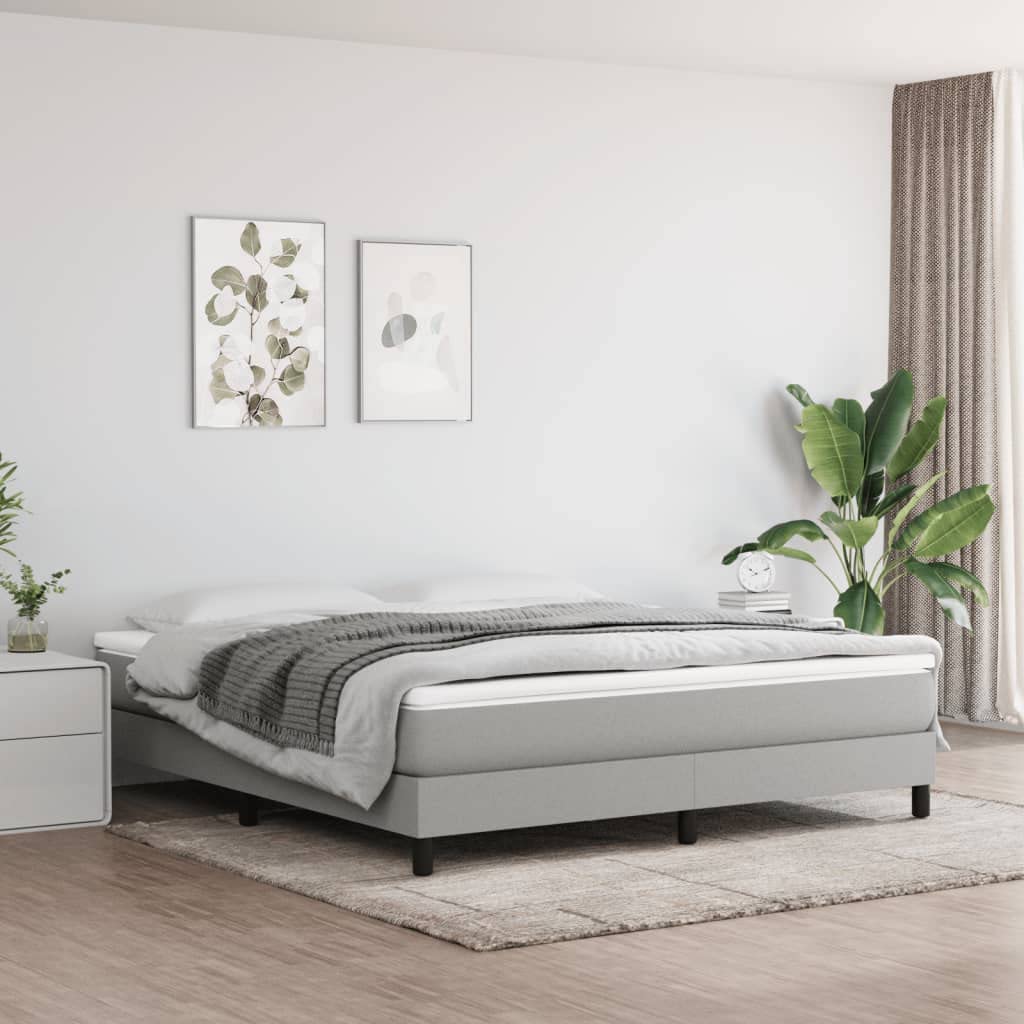 Vidaxl King Size Box Spring Bed Frame  Light Gray Fabric And Plywood Material  Modern Design  Suitable For 76 Inch X79.9 Inch  Mattress