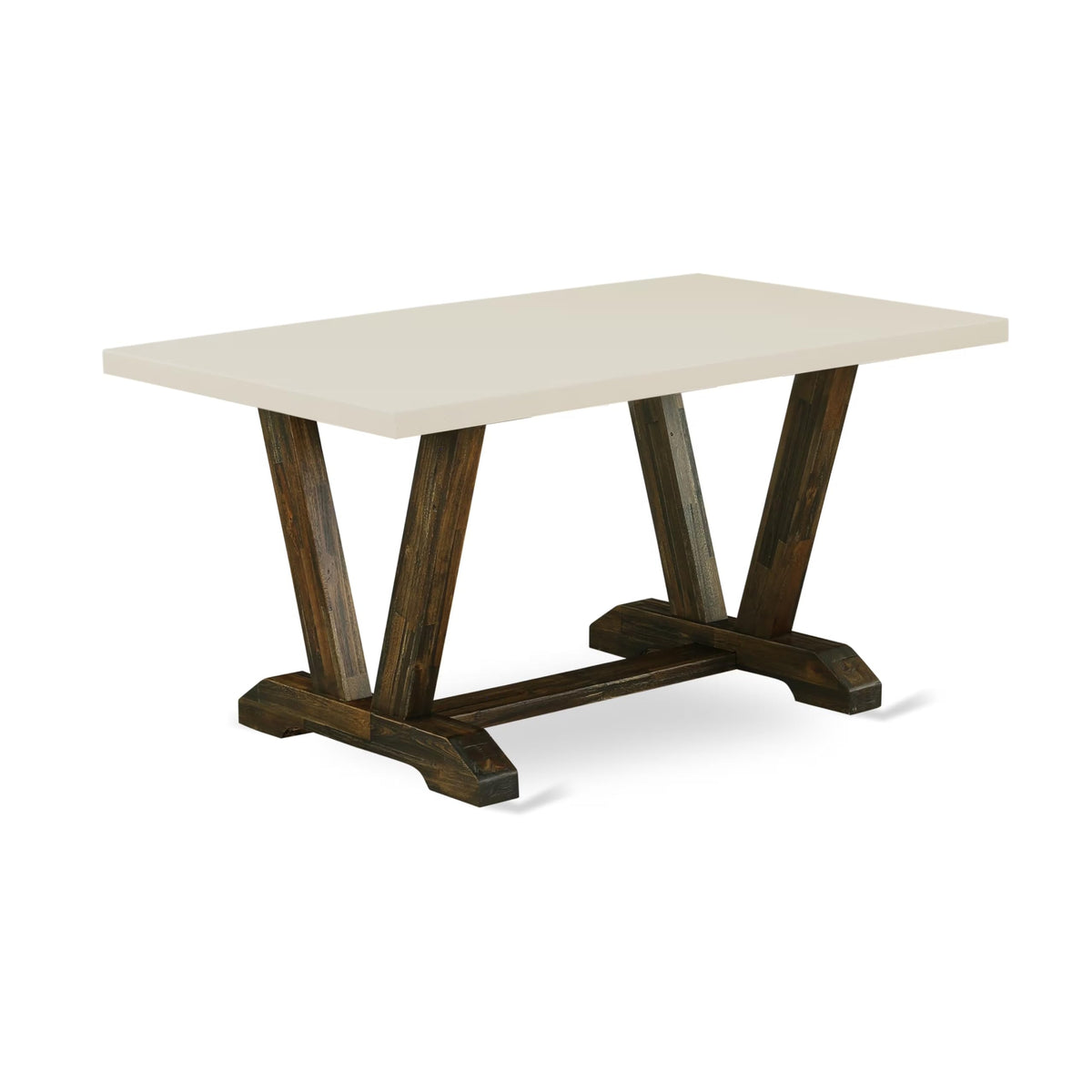 East West Furniture V726Mzn32-6 6 Piece Dining Table Set Contains A Rectangle Kitchen Table With V-Legs And 4 Light Beige Linen Fabric Parson Chairs With A Bench, 36X60 Inch, Multi-Color