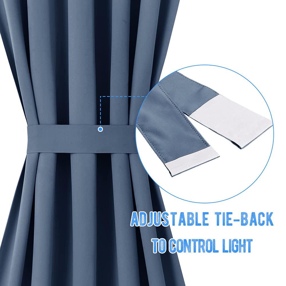 Nicetown Door Curtain Panel - Room Darkening Blackout Sliding French Door Curtain For Small Window, Rod Pocket Single Panel, 25' Width X 40' Lenght, Stone Blue