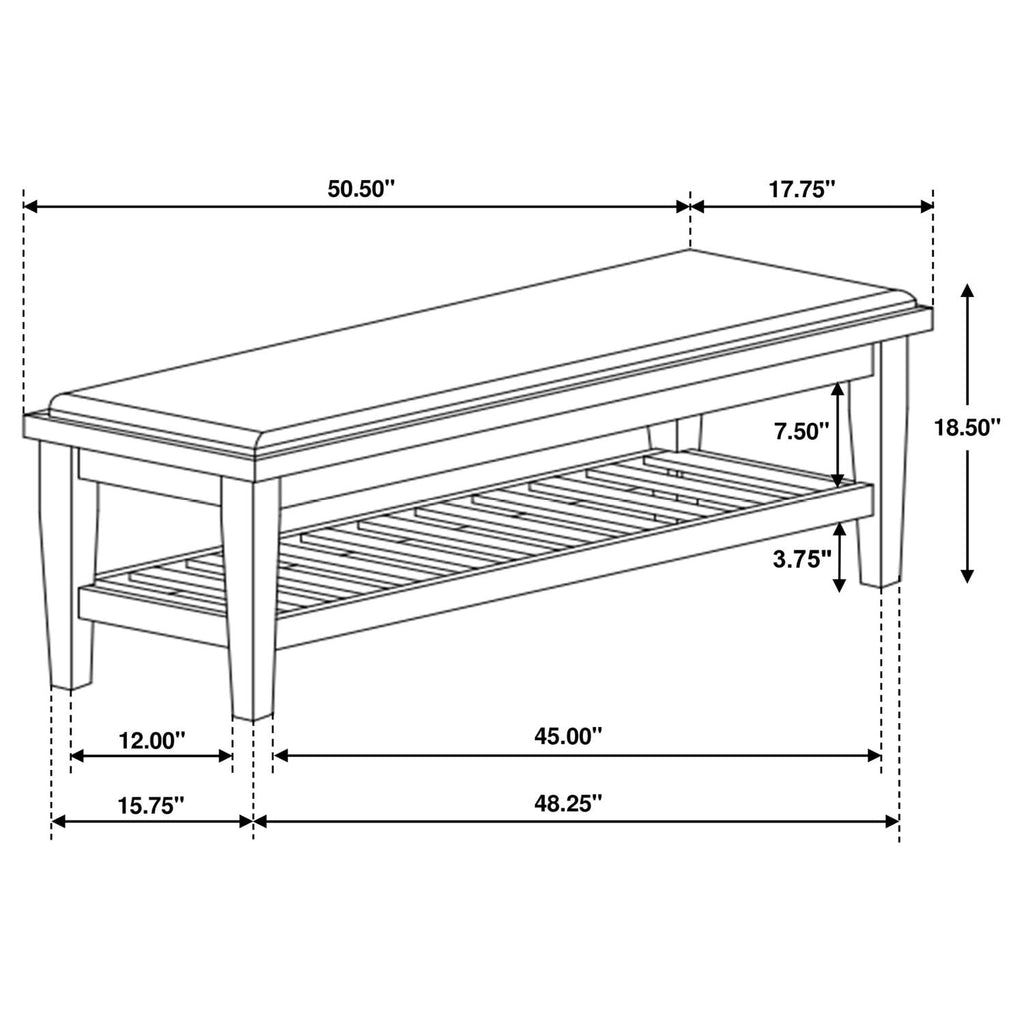 Coaster Furniture Franco Rustic Coastal Solid Wood Entryway Bedroom Bench Brown Fabric Upholstered Seat Cushion Slatted Storage Shelf Antique White 205337