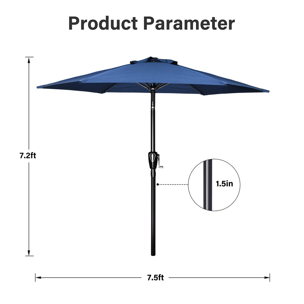 Simple Deluxe 7.5' Patio Umbrella Outdoor Table Market Yard Umbrella With 6 Sturdy Ribs For Backyard, Pool, Garden, Deck, Blue