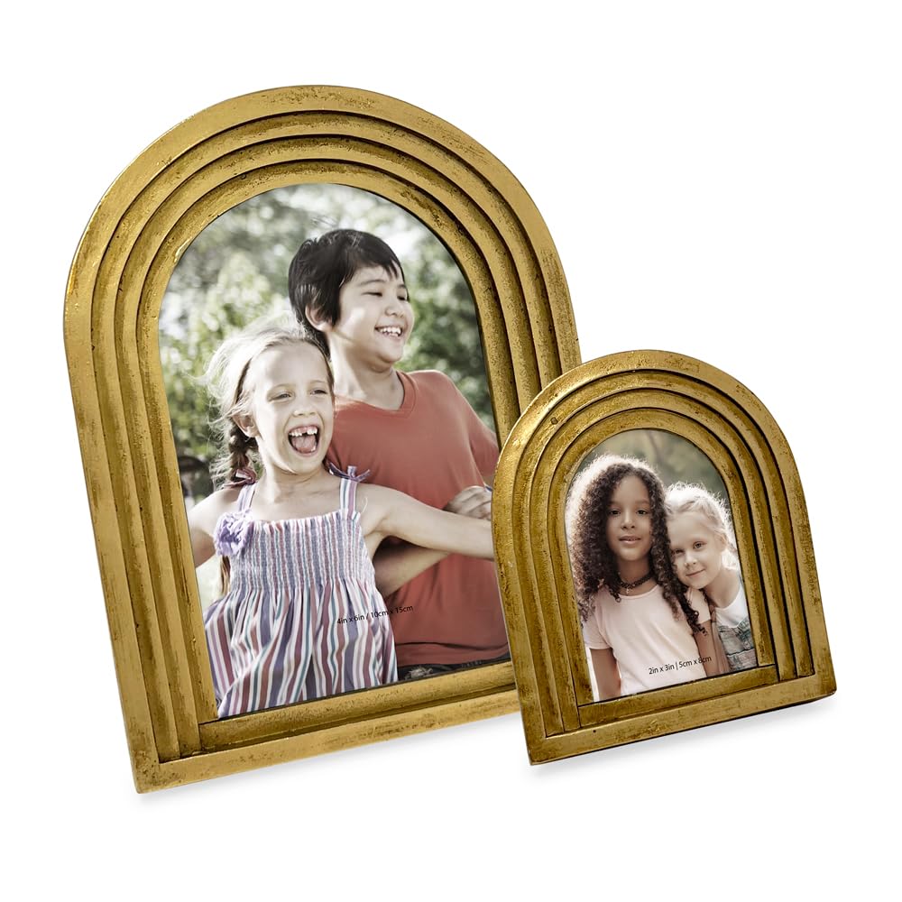 Isaac Jacobs 2X3 Vertical Gold Arc Resin Picture Frame With Gradient Design, Decorative Photo Frame, Tabletop & Wall Display, Ha