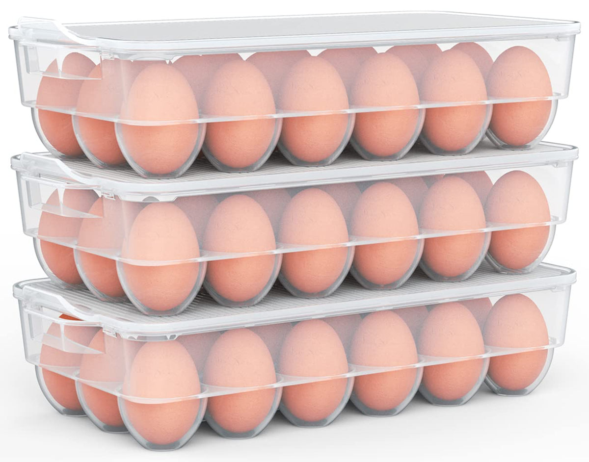 Wyt Clear Covered Egg Holder 3Pack, Plastic Egg Storage For Refrigerator, Egg Tray Container With Lid, Fits 18 Eggs