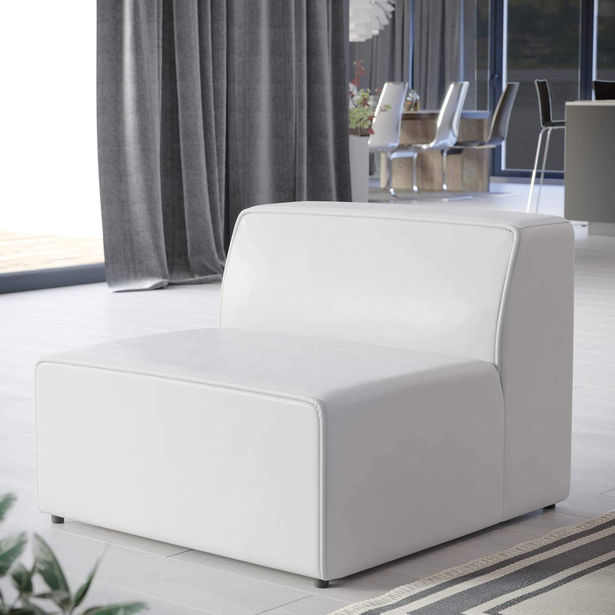 Modway Mingle Vegan Leather Sectional Sofa Armless Chair In White