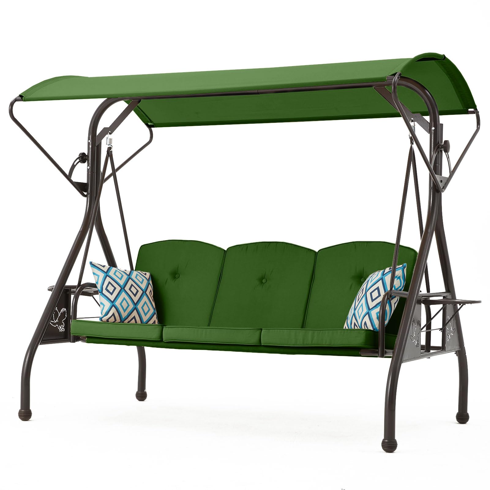 ZZW 800LBS Patio Swing with Canopy 3 Seat Outdoor Porch Swing w/Cup Holder & Pillow Outdoor Swing with Stand Patio Glider Chair 